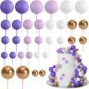 ASTARON 32 Pcs Ball Cake Topper Decorations Mini Balloons Cake Topper Sticks Foam Balls Cake Picks Cake Topper Balls Cake Decorations for Wedding Party Birthday Cake Decorating (Purple Gold)