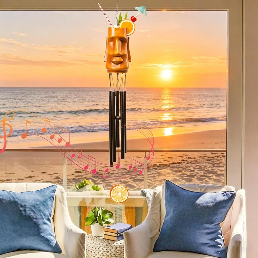 MUMTOP Wind Chimes for Outside Clearance - Sea Wind Chimes with Resin Face Cup Cocktail, 32 Inch Tropical Metal Windchimes for Patio Outdoor Porch Yard Decor Gifts(Orange)