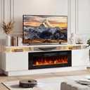70" Fireplace TV Stand for TVs UP to 80", Electric Fireplace Entertainment Center with LED Lights & Storage Cabinets, TV Console for Living Room, Office, White-Black