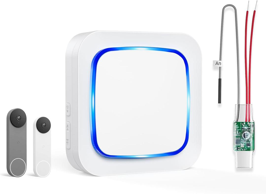 Wireless Doorbell Chime Extender for Google Nest Doorbell (Wired 2nd & 3rd Gen) & Nest Doorbell (Battery), Connects to Existing Hardwired Doorbell, Receiver with Wired Transmitter, 58 Chimes 5 Volume