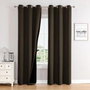 ChrisDowa 100% Blackout Curtains 72 inch Long for Bedroom with Black Liner, 2 Thick Layers Total Blackout Thermal Insulated Grommet Window Curtains 2 Panels Set (Brown, 42 x 72 Inch)