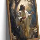 Framed Christian Jesus Canvas Wall Art, Jesus Praying Wall Decor Paintings, God Light Pictures Prints Religious Home Decor for Living Room Bedroom Church Prayer Room 16x24 inch