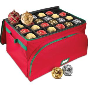 HOLDN STORAGE Premium Christmas Ornament Storage Container - Holds Up to 72-4 Ornaments Durable 600D Fabric - Adjustable Dividers - 3 Individual Trays - Metal Frame - Red