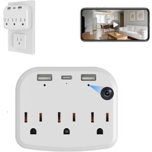 1080P Wall Outlet WiFi Smart Home Monitor with Bracket, Dual-Band 2.4G/5GHz Plug-in Camera for Pet & Baby, Motion Detection, 32GB Memory Card Included