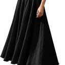 Ezcosplay Women Bohemian Beach A-Line Dress Double Layer Elastic Waist Long Maxi Skirt (Black)