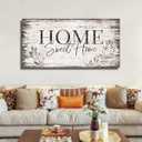 arteWOODS Home Sweet Home Wall Art Sign Large Dark Brown Farmhouse Wall Sign for Living Room Decoration Wooden Board Design Canvas Prints Modern Rustic Artwork Leaf Pictures Wall Decor 29" x 58"