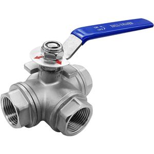 Beduan 3 Way Ball Valve Stainless Steel 304 T Mounting Pad Female Type for Water Oil Fuel and Gas with Vinyl Locking Handle (1 Inch NPT)