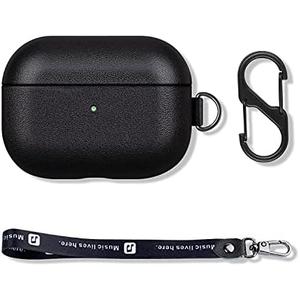 FooYin Portable AirPods Pro Case with Keychain Strap and Carry Clip, Full Grain Leather AirPods Pro Case Cover with Protective Microfiber Lining Design - Black, 3 Pack