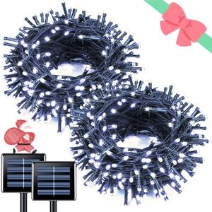 JMEXSUSS 2 Pack White Solar Christmas Lights, Total 200 LED 66 FT Solar String Lights Outdoor Waterproof, White Twinkle Light for Christmas Tree Outside Garden Yard Decor