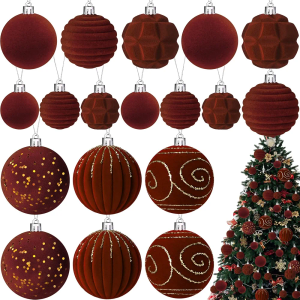 Suzile 18 Pcs Velvet Christmas Tree Ornaments Flocked Christmas Ball Decorations Xmas Balls Holiday Hanging Ornaments for Xmas Tree Wreath Garland Holiday Fireplace Decoration (Dark Brown)