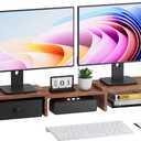 Dual Monitor Stand Riser, Adjustable Length & Swivel Angle Monitor Stand, Ergonomic Monitor Stand with Drawer & Side Pockets, Desktop Organizer and Office Desk Accessories, Rustic Brown