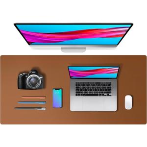 Aothia Leather Desk Pad Protector, Mouse Pad, Office Desk Mat, Non-Slip PU Leather Desk Blotter, Laptop Desk Pad, Waterproof Desk Writing Pad for Office and Home (Brown,36" x 17")