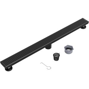 Neodrain 32-Inch Black Linear Shower Drain with Removable Quadrato Pattern Grate,Professional 304 Stainless Steel Rectangle Shower Floor Drain Manufacturer,Leveling Feet,Hair Strainer,Matte Black