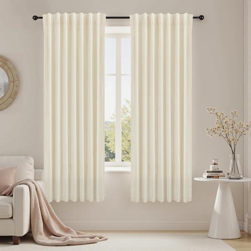 KOUFALL 52x72 Inch Length Ivory Back Tab Velvet Curtains