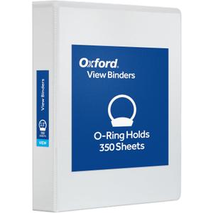 Oxford Ring Binders, 1.5" Round Ring Binders, View Binder, Covers on 3 Sides, XtraLife Hinge, Non-Stick, PVC-Free, White, 350 Sheet Capacity (1002547)