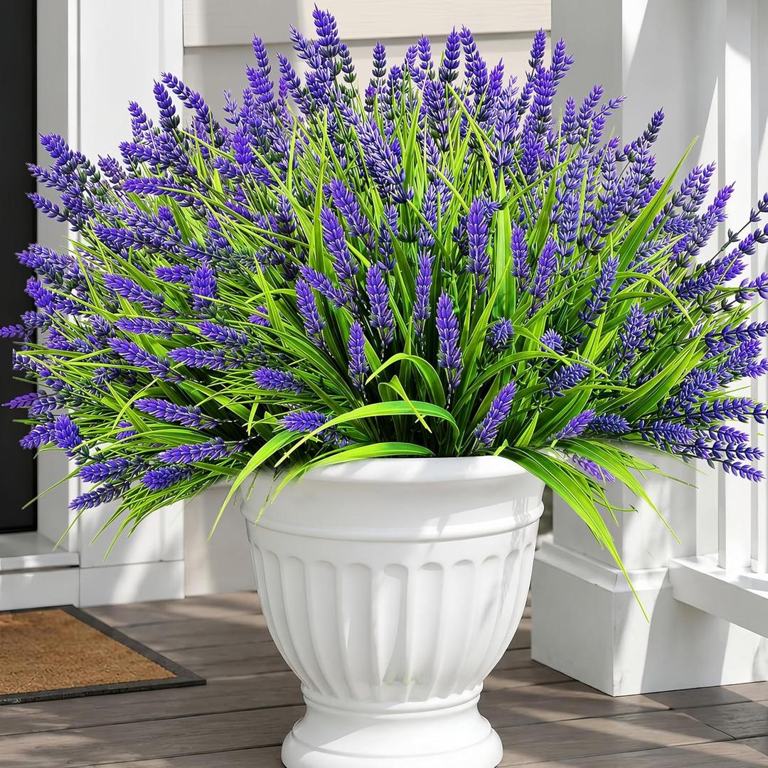 Faux Flowers for Outdoor Planters 20 Bundles Fake Plants Outdoor, UV Resistant Artificial Plants & Flowers with Fake Monkey Grass, Faux Outdoor Plants for Porch Patio Garden Decor