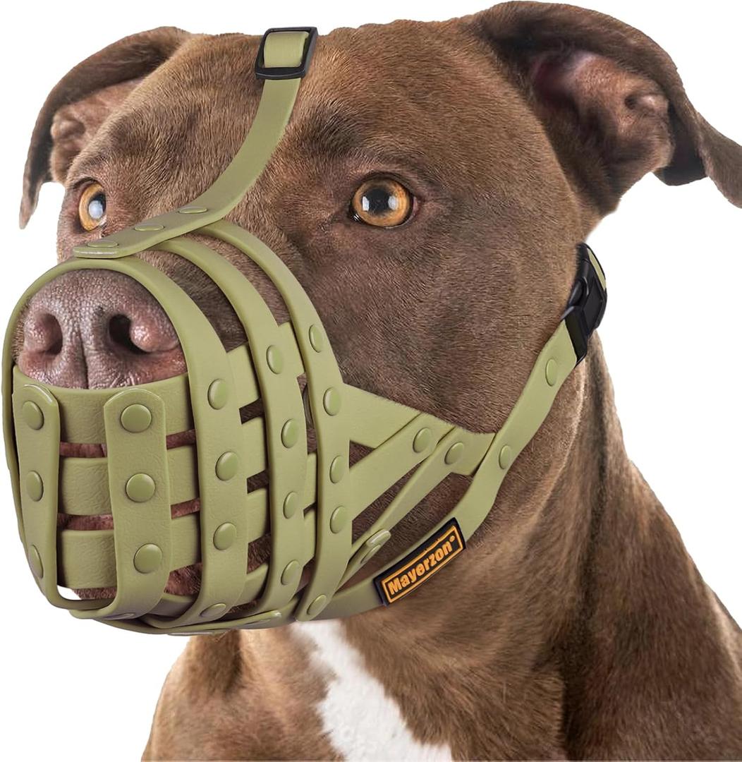 Mayerzon Pitbull Muzzle for Large Medium Sized Dogs to Prevent Biting Scavenging, Basket Muzzle for Rottweiler Staffordshire Terrier in Grooming Training, Allow to Pant Drink, Lightweight and Sturdy, Green