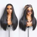 GORGIUS Black Straight Lace Front Wigs Pre Cut Glueless Layered Wig Middle Part Synthetic Frontal Wig with Natural Hairline 24 Inch