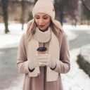 Winter Beanie Hat Scarf Gloves Set for Women Fleece Lined Knit Pom Pom Beanie Neck Scarf Touchscreen Gloves Gift Set (Gray)