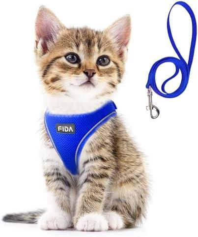 Fida Cat Harness and Leash Set for Walking Kitten and Puppy, Escape Proof Kitten Harness with Breathable Lightweight Soft Mesh, Adjustable Reflective Step-in Design for Kitten and Puppy.(S, Blue)