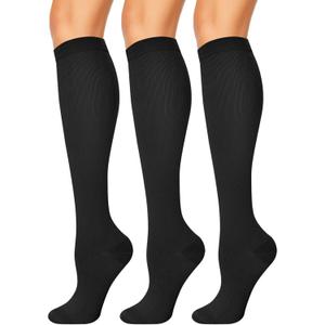 3 Pairs Compression Socks for Women & Men 15-20 mmHg,Best Support for Cycling Athletic Hiking Running (Black, S)