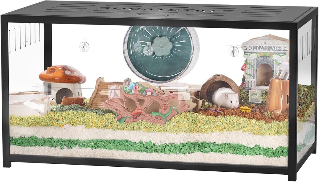 BUCATSTATE Hamster Cage Metal 2.0 - Large Hamster Enclosure Stackable with Top Access Easy Assemble 39.3L*19.7W*20.6H Inches Dwarf Syrian Hamster Tank for Gerbil, Mouse, Rat (774sq inch Black)