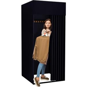 Clothing Store Fitting Room, Portable Dressing Room, Movable Changing Room for Boutique with Shading Fabric Cloth Privacy Curtains Screen for Bar Party Pool (Black)