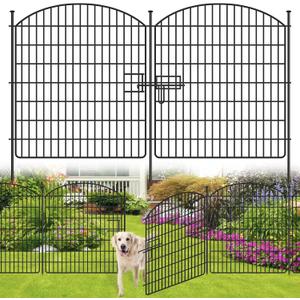 16 Panels No Dig Garden Fence with Gate, 32in x 38.6ft Decorative Dog Fence Outdoor for Yard, Tall Animal Barrier Fencing Rustproof Metal Garden Edging Border, Temporary Fencing for Outdoor, Patio