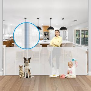 Reinforced 42" Extra Tall X 100" Extra Wide Baby Gate for Large Openings Stop Babies and Pets from Drilling Through Retractable Baby Gates Extra Tall Retractable Dog Gate No Sagging Retractable Gate (42" Tall x 100" Wide With Reinforced Bar, White)