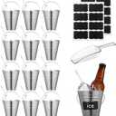 Harloon Galvanized Metal Bucket Set 12 Mini Metal Beer Pail with Handle 12 Clear Plastic Ice Scoops 16 Blackboard Stickers Silver Tin Bucket for Party Wedding Pool Candy Popcorn Snacks Storage
