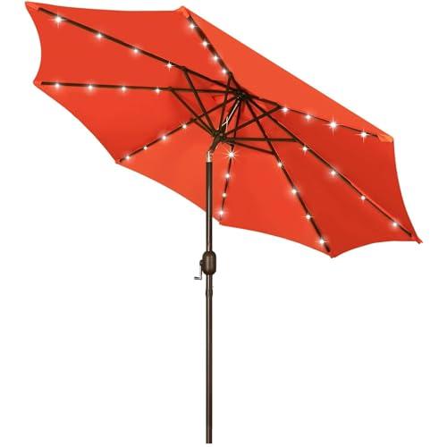 Blissun 9 ft Solar Umbrella, 32 LED Lighted Patio Umbrella, Table Market Umbrella, Outdoor Umbrella for Garden, Deck, Backyard, Pool and Beach (Orange)