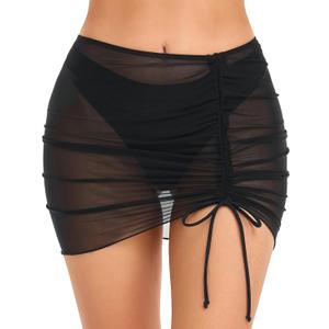 SHERRYLO Swimsuit Coverup for Women Drawstring Ruched Sheer Swim Skirt Beach Mesh Bathing Suit Cover Ups Sexy Bikini Cover Up (Medium)