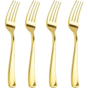 Liacere 200pcs Gold Plastic Forks - Heavyweight - 7.4 Inch Heavy Duty Plastic Forks - Gold Plastic Silverware Perfect For Parties & Weddings & Restaurants & New Year And Daily Using