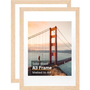 KINKINK 2 Pack A3 Picture Frame Solid Wood White Oak Frames, 11.7 x 16.5 in