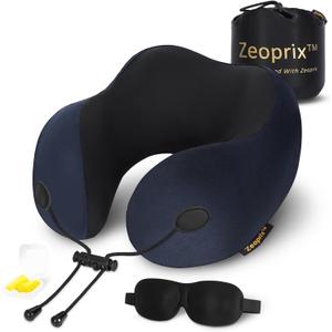 Travel Pillow, Memory Foam Neck Pillow for Airplane, Ergonomic Neck Support with Washable & Breathable Cover, Includes Eye Mask, Earplugs & Compact Bag for Long Flights, Cars, Home & Office