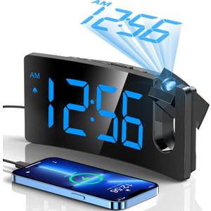 GOLOZA Projection Alarm Clock, Digital Clock with 180 Rotatable Projector, 3-Level Brightness Dimmer, Clear LED Display, USB Charger, Progressive Volume, 9mins Snooze,12/24H, for Bedroom (Blue Digit+blue Projection)