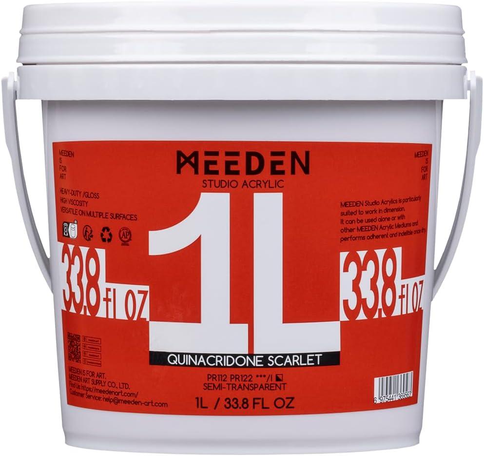 MEEDEN Quinacridone Scarlet Acrylic Paint: 1 L /33.8 oz Heavy Body Gloss Non-Toxic - Thick Art Paints for Canvas, Wood, Craft Painting