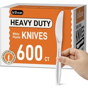 600Pack Disposable Plastic Knives Bulk White Heavy Duty Plastic Knives | Large 7.4 Inch Heavyweight Silverware, BPA-Free Heat Resistant Cutlery, Reusable Solid and Durable Party Restaurant Supply