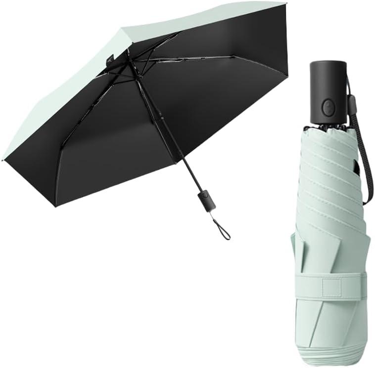 Mini Kids Travel Compact Portable Anti-rebound Folding Umbrella/Protect the safety of children/Automatic Open Close/UV Protection/UPF 50/Pocket Parasol/Rain Sun/Lightweight Small/Backpack/Car/Women (35.4inch, Green)