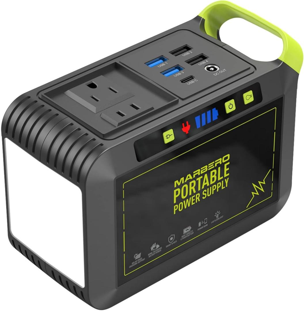 MARBERO Portable Power Station 88Wh Camping Lithium Battery Solar Generator Fast Charging with AC Outlet 120W Peak Power Bank(Solar Panel Optional) for Home Backup Outdoor Emergency RV Van Hunting (M82 88WH 80W)