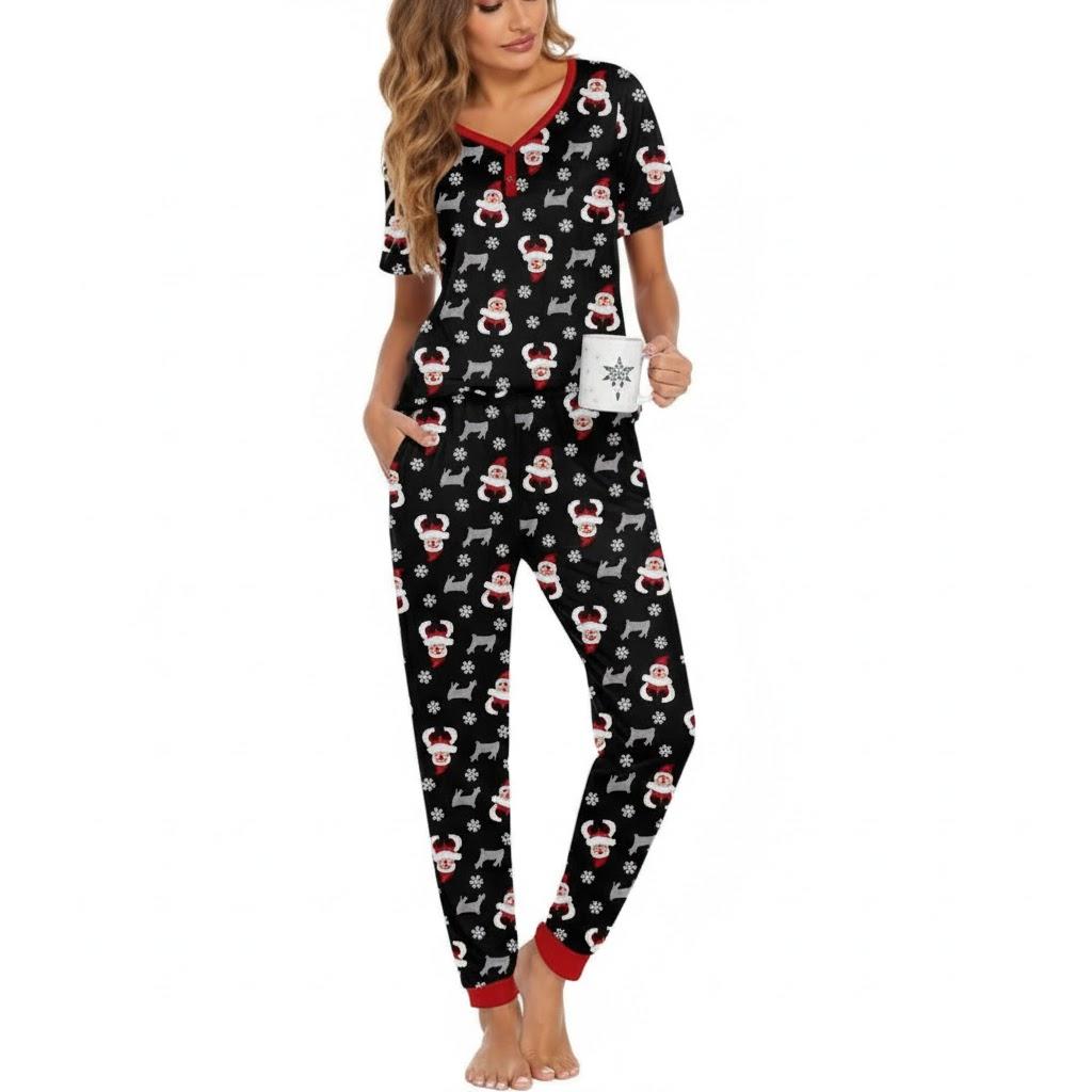 Ekouaer Pajamas for Women Set 1 Piece Lounge Set Short Sleeve Pjs Joggers Long Pants Sleepwear with Pockets Size M