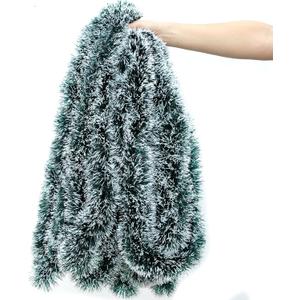 50FT Christmas Tinsel Garland, Snow Flocked Artificial Greenery Pine Garland for Christmas Tree Wedding Birthday Home Party Decoration, Pack of 8 (6 Boxes)