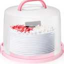 Baderke 10 Inch Round Cake Carrier with Lid and Handle - Two Sided Cake Holder & Box for Transport, Pie, Cupcake(Pink)