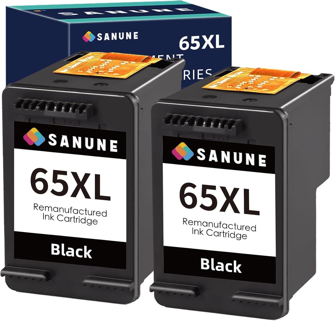 Remanufactured Ink Cartridge Replacement for HP Ink 65 65XL Black for HP DeskJet 3772 3755 3722 3752 3700 2621 2622 2623 2625 2622 2640 2652 Envy 5055 5000 5070 5052 5010 5014 Printer (2-Black)