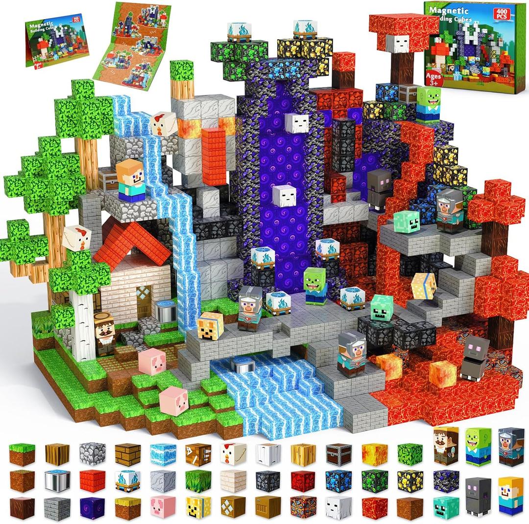 400 PCS Magnetic Blocks - Building Block for Kids Ages 4-8, Magnet Blocks Cubes Tiles Constructions Toys Girl Boy, STEM Educational Montessori Stacking Toy, Sensory Play Game Christmas Birthday Gifts