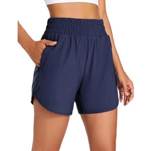 KPSUN Women's Athletic Running Shorts 5" High Waisted Summer Workout Gym Shorts with Zipper Pockets Lightweight Quick Dry, Large