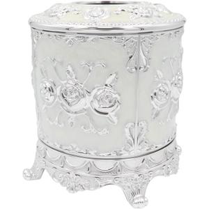 Geesatis Tissue Box Cover, Cylindrical Tissue Box Holder, Napkin Facial Tissues Holder for Bathroom Toilet Bedroom Living Room Table Desk Office Dresser, 1Pcs Silver 6.5''x6.1''