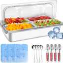 Countertop Ice Food Serving Display Tray with 4 Pan, Salad Bar Buffet Station for Home, Cold Food Buffet Server, Pizza Topping Station, Cold Buffet Table Serving Station for Party
