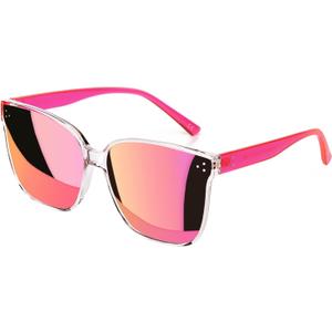 Sumato Sunglasses Womens, Oversized Pink Sunglasses for Women with Trendy Mirrored Lens UV400 Blocking