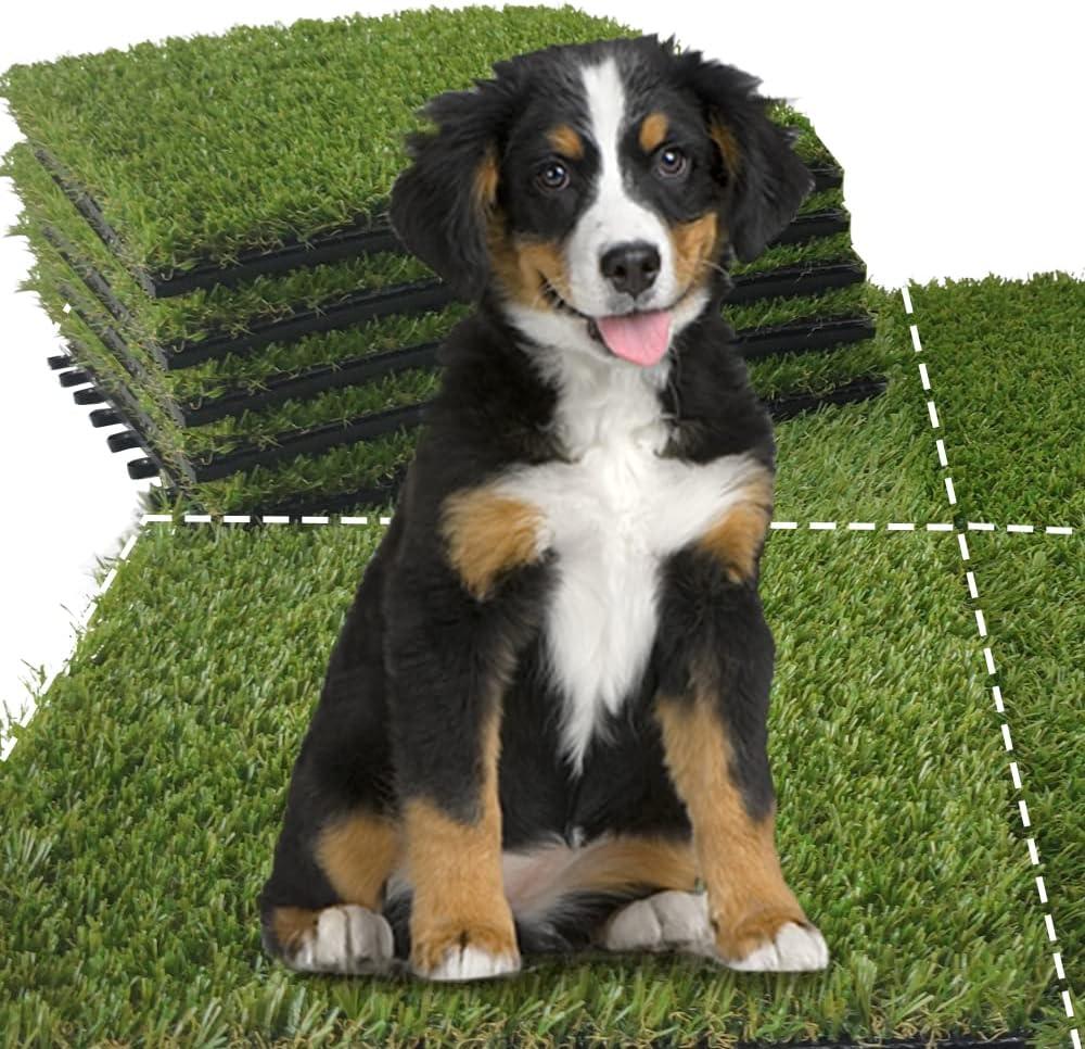 Qingbei Rina Artificial Grass Turf Tiles Interlocking 9 Pack, 12"x12" Outdoor Square Fake Grass Mat for Balcony Patio Deck Flooring, Pets Dog Pee Pad